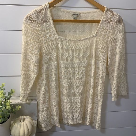 LUCKY BRAND Embroidered Bone White Top - Picture 1 of 7